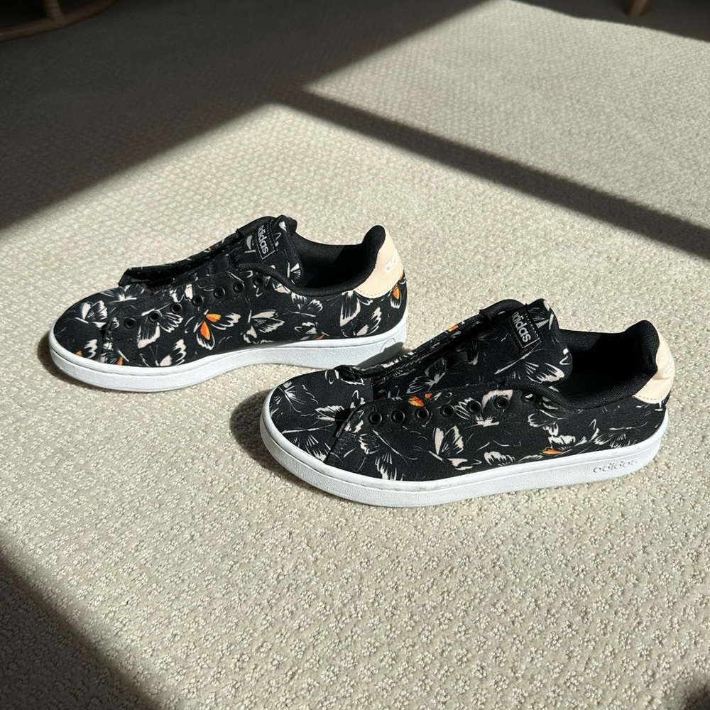 Adidas Black and Orange Butterfly Pattern Sneakers - Picture 3 of 5